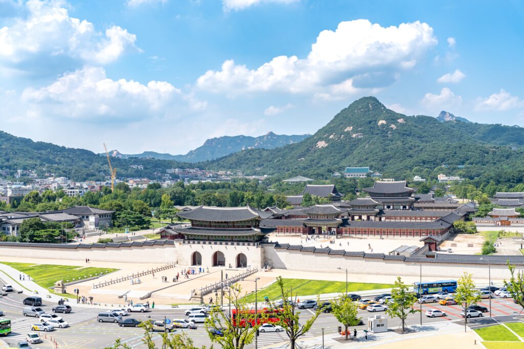 경복궁 전경 파노라마 - 북악산을 배경으로 한 광화문과 궁전 景福宮全景パノラマ